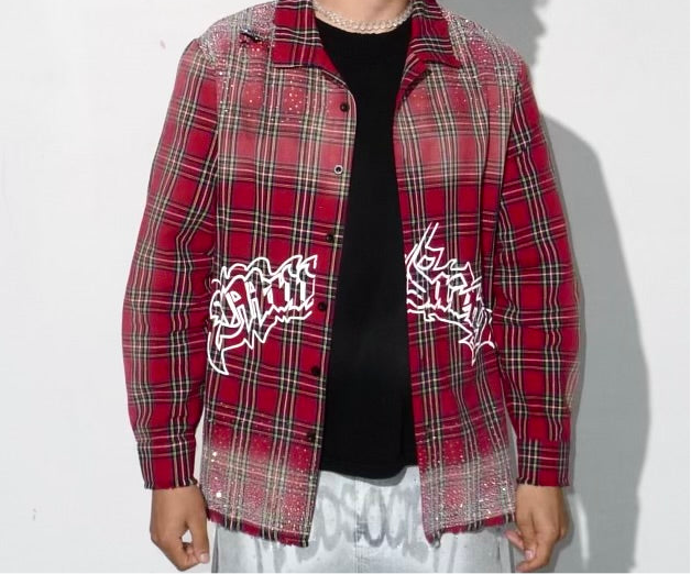 Acid Washed Rhinestone Flannel