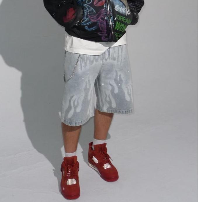 Rhinestone Airbrushed Denim Jorts