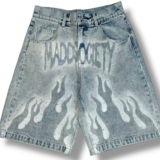 Rhinestone Airbrushed Denim Jorts